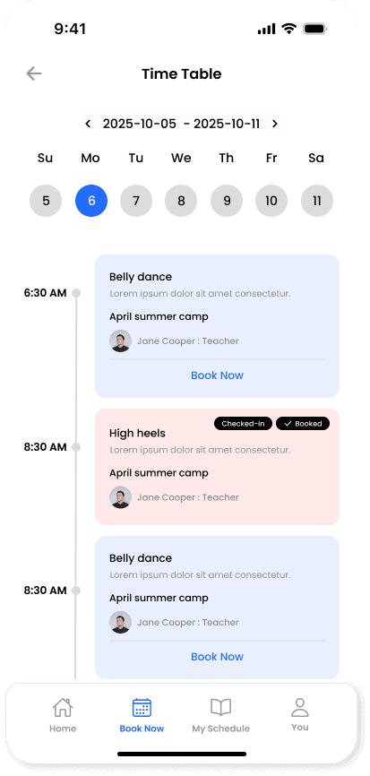 Schedule booking screen